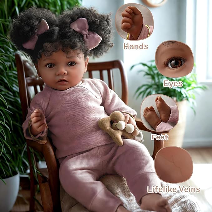 BABESIDE Lifelike Reborn Baby Dolls Black Girl- 20 Inch Soft Body Realistic-Newborn Handmade Real Life Baby Dolls with Clothes and Toy Gift for Kids Age 3+