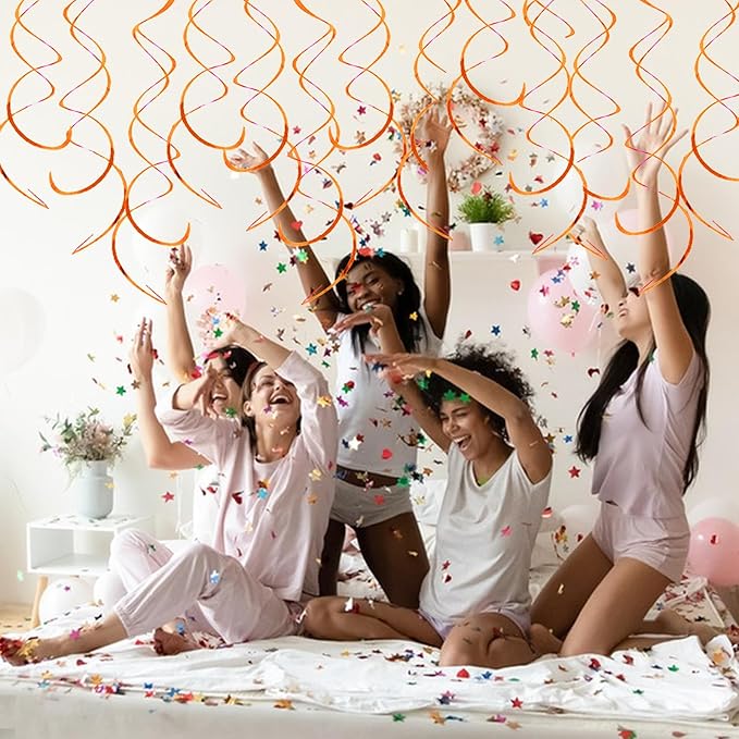 30 Pieces Hanging Swirl Party Decorations Foil Decorations Ceiling Swirl Spiral Hanging Plastic Streamer for Ceiling Birthday Graduation Wedding Celebration Baby Shower Party Supply (Orange)
