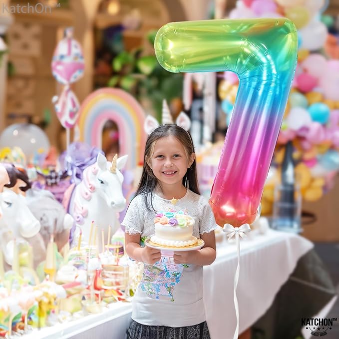 KatchOn, Giant Jelly Number 7 Balloon - 40 Inch | Multicolor Rainbow 7 Balloon Number Birthday Decorations | Rainbow 7 Balloons for Birthday Girl, Boy | 7 Number Balloons for Anniversary Decorations