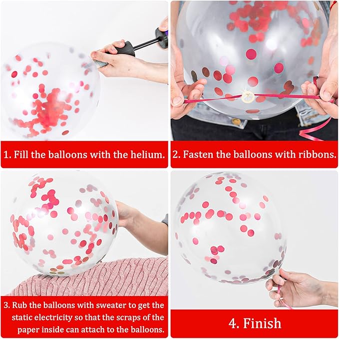 Whaline 60Pcs Graduation Party Balloon Set 7 Designs Confetti Latex Balloon with 2 Rolls Red Ribbon Grad Cap Congrats Grad Balloon for Graduation Party Decoration Supplies (Red, White)
