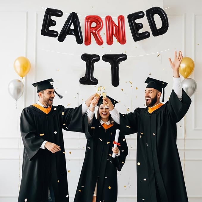 TONIFUL Black and Red Earned It Graduation Balloon Banner 2026 Nurse Graduations Decorations,2026 Nursing Balloons Black Earned It Nursing Balloons for Class of 2026 RN Grad Party Supplies