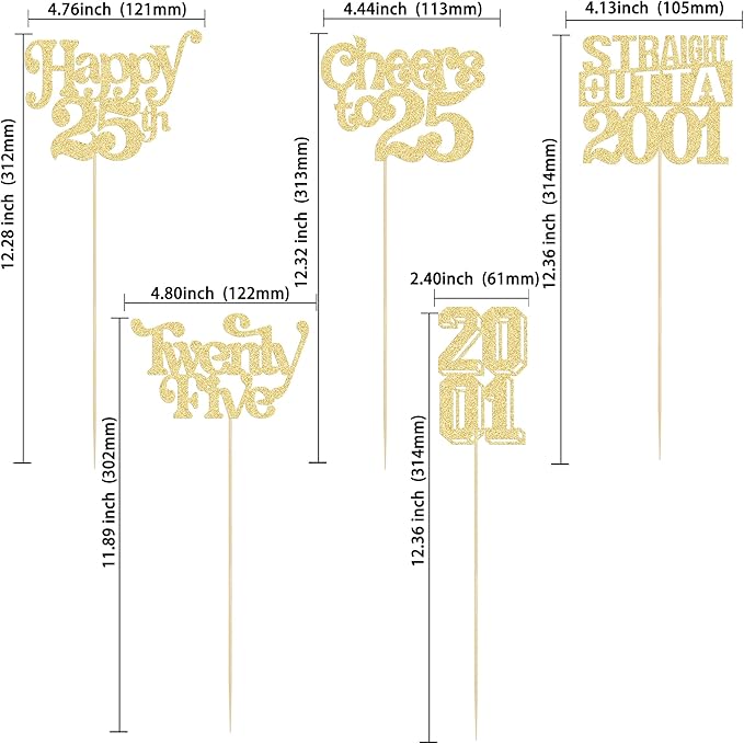 Gyufise 15Pcs Happy 25th Birthday Centerpiece Sticks Twenty Five Straight Outta 2001 Table Flower Centerpieces Sticks for Cheers to 25th Birthday Party Supplies Gold