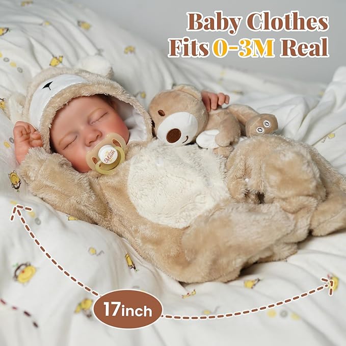 BABESIDE Lifelike Reborn Baby Dolls Boy - 17-Inch Baby Soft Body Realistic-Newborn Baby Doll Silicone Full Body Vinyl Real Life Baby Dolls with Toy Accessories for Kids Age 3+