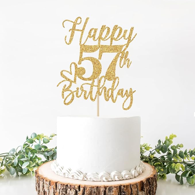 Happy 57th Birthday Cake Topper, 57 Birthday Decorations for Women/Men, Cheers to 57 Years, Hello 57, 57th Funny Happy Birthday Party Decorations Gold Glitter