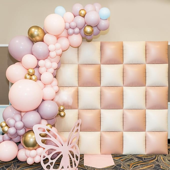 Cream White Beige Square Foil Balloon Wall,25Pcs Sand White Double Sided Foil Balloons Backdrop Helium Polyester Tunnel Arch Garland Kit for Birthday Bridal Anniversary Baby Shower Party Decorations