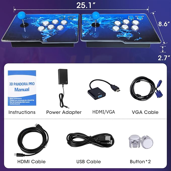 32000 in 1 Pandoras Box,Retro Arcade Game Console with Two Separate Host for PC & Projector & TV,3D Games,1-4 Players, Favorite List Game Category Save/Search/Hide/Pause