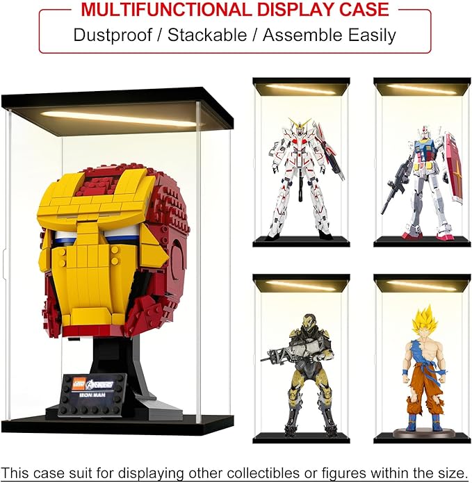 Acrylic Display Case for Collectibles Clear Acrylic Boxes for Display Figures Memoribilia Lighted Building Helmet Model 76165 Display Case Storage Box(Black-Solid Yellow; 5.9*5.9*9.8 inch)