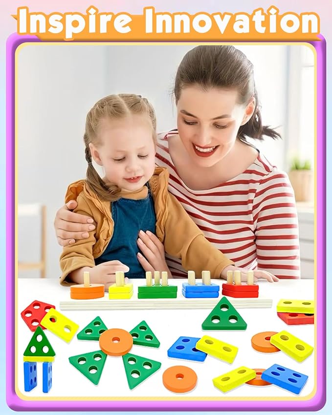 Montessori Toys for 1 2 Year Old Boys Girls, 1 2 Year Old Boys Girls Birthday Gifts Kids Baby Toddler Toys for Age 1-2,Wooden Blocks Sorting Education Learning Shape Toddler Puzzles Toy