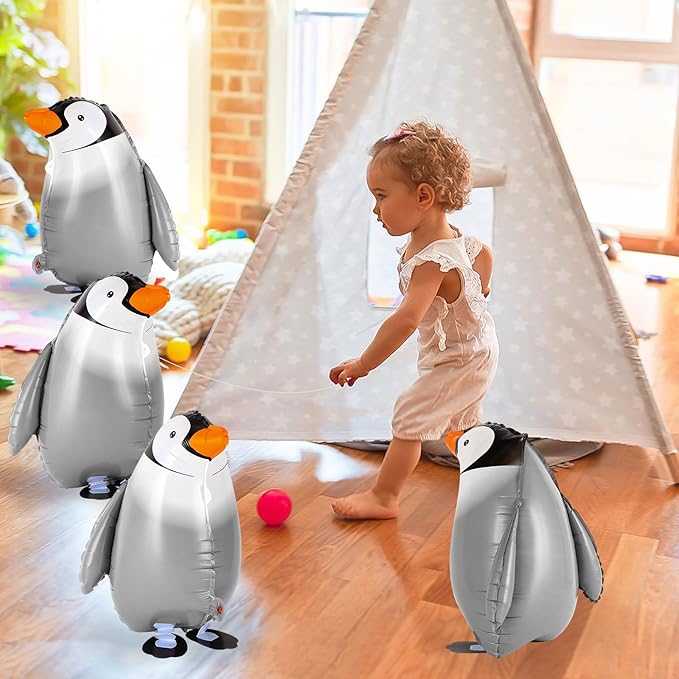 6 Pcs Walking Penguin Balloons, Cute Penguins Balloons for Kids, Walking Animal Foil Mylar Balloon for Baby Shower, Birthday, Penguins Theme Party Decoration Supplies (Penguin)