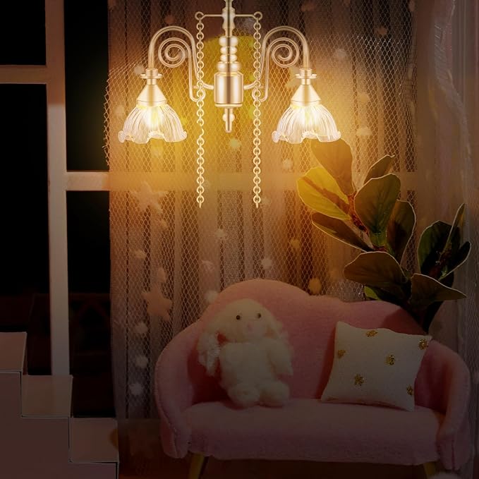 NUOBESTY Dollhouse Ceiling Lamp, 1pc Dollhouse Hanging Lights Led Miniature Doll House Light Battery Operated for DIY Doll House Furniture Accessories