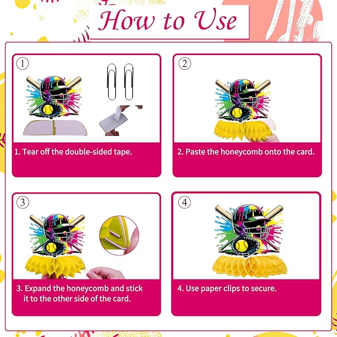 Softball Ice-Cream Party Decorations - 9 PCS Softball Party Honeycomb Centerpieces Decorations for Girls, Sports Ice Cream Birthday Baby Shower Table Decor Supplies