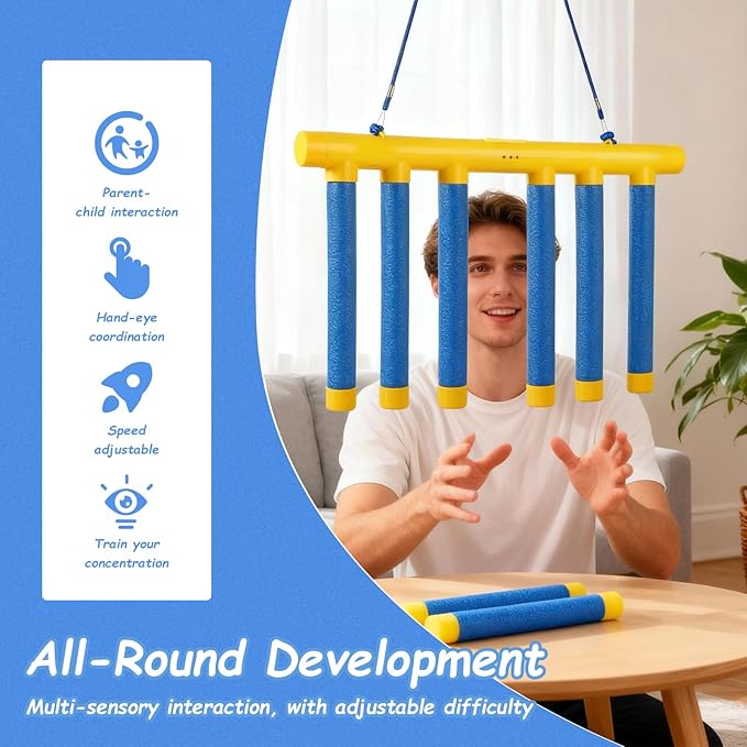 Reflective Drop Stick Challenge Game Fidget Toys for Kids Sensory with Autism Magnetic Chess Game Rebounce String for Grandkids Pop Darts Magnet Reflex Catch (Blue)