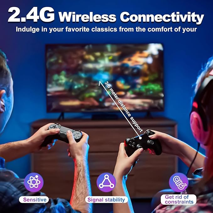 Wireless Retro Game Console Stick Built-in 20000+ Games, Retro Game Stick 4K HDMI Output, Plug Play TV Video Gaming Stick with 2 2.4G Wireless Controllers, Gift for Easter