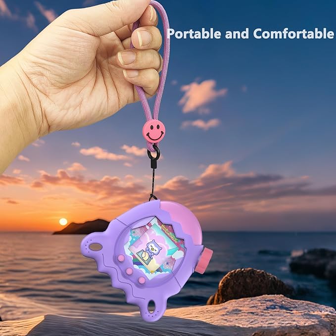 Silicone Case for Tamagotchi Paradise with Button Cap, Protective Cover with Screen Protector and Lanyard for Tamagotchi Paradise Pet Accessories (Purple)