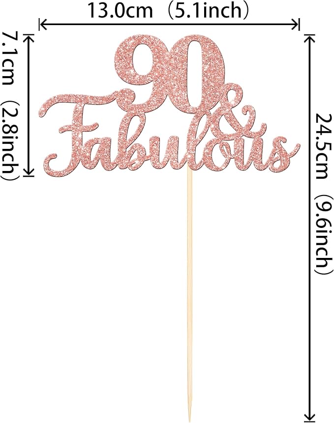 12 PCS 90 and Fabulous Centerpiece Sticks Double Sided Happy 90th Birthday Table Flower Centerpieces Sticks Cheers to 90 Floral Decorations for 90th Birthday Anniversary Party Supplies Rose Gold