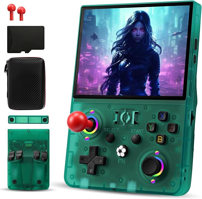 R36MAX 2 Retro Handheld Game Console, 4.5" IPS HD Screen 1024*768 Retro Gaming Console with Detachable Joystick, 20,000+ Classic Games, 30+ Emulators, Pocket Hand Held Video Games (Transparent Green)
