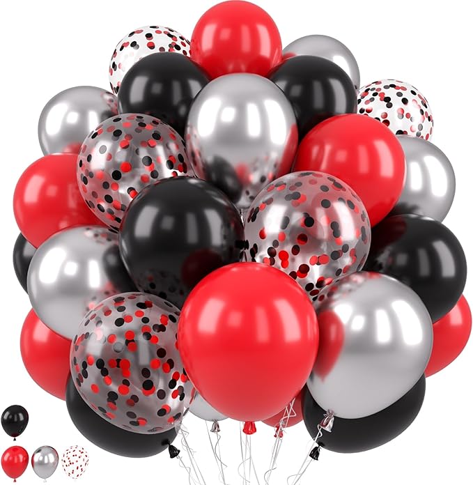 Red Black Silver Balloons, Black and Red Balloons Metallic Silver Balloon Confetti Balloon for for Man Theme Birthday Baby Shower Wedding Race Car Party Decorations
