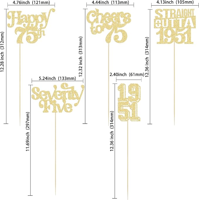 Gyufise 15Pcs Happy 75th Birthday Centerpiece Sticks Seventy Straight Outta 1951 Table Flower Centerpieces Sticks Decorations for Cheers to 75th Birthday Party Supplies Gold