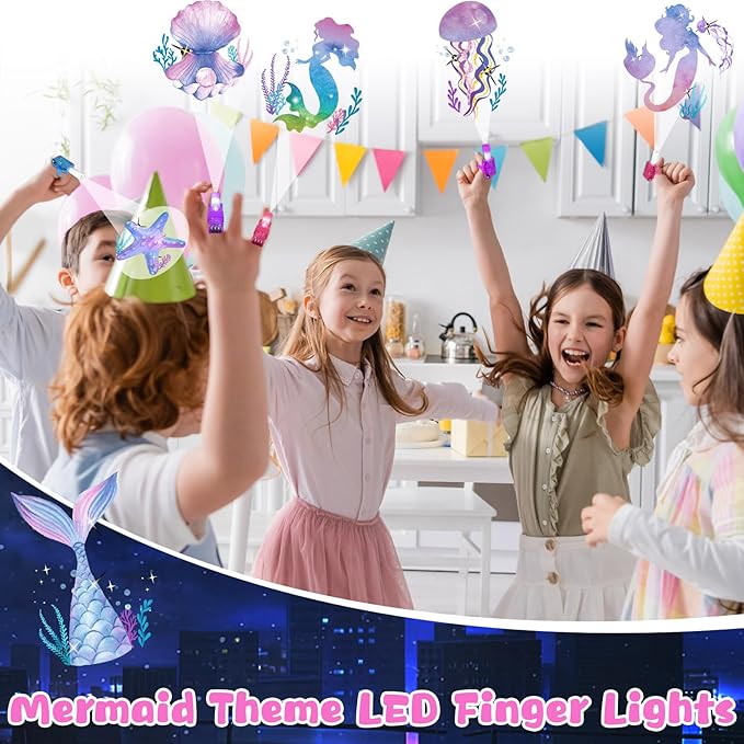 36Pcs Mermaid LED Finger Lights Mermaid Party Favors Glow in the Dark Light Up Finger Lights Ocean Themed Toys Bulk for Under The Sea Birthday Party Goodie Bag Stuffer Birthday Gifts Classroom Prize