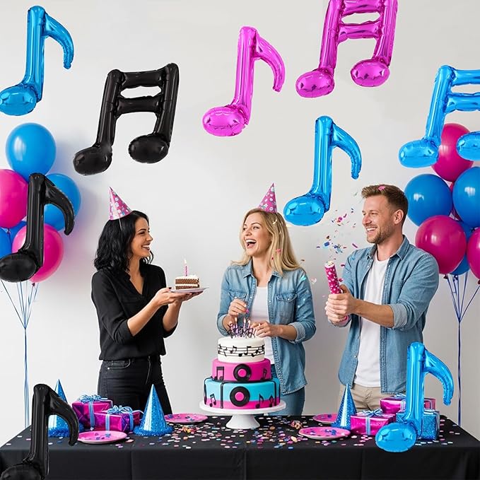 TONIFUL 20Pcs Black Rose Pink Blue Music Balloons Music Notes Party Decorations Music Themed Party Supplies Music Note Aluminum Foil Balloons For Birthday Baby Shower Celebrations Outdoor Party