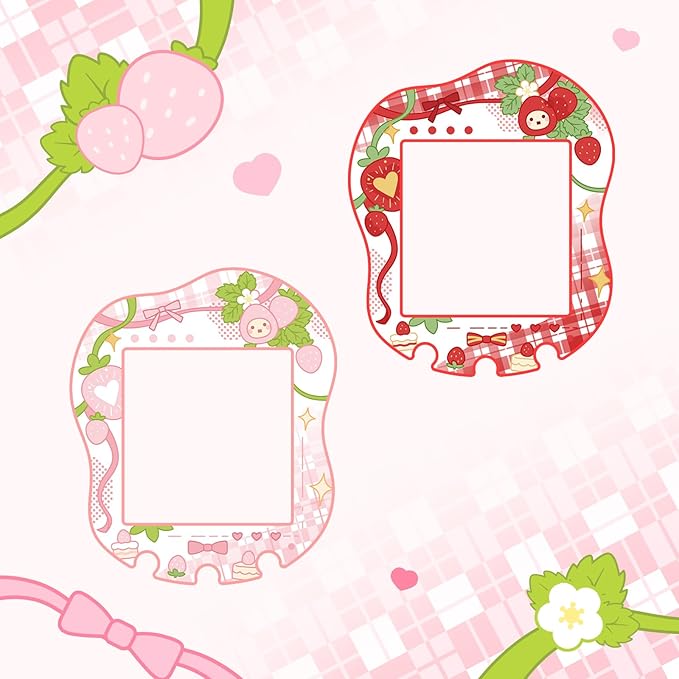 Holographic Laser Faceplate Sticker for Tamagotchi Uni, Self-Adhesive DIY Face Plate Decal, Shimmering Protective Skin for Virtual Pet - (for uni-Strawberry RED)