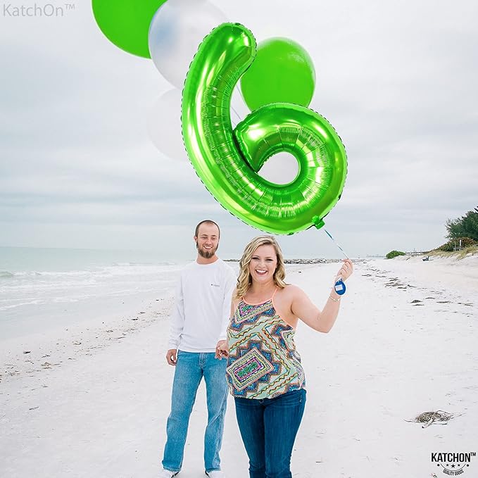 KatchOn, Giant Light Green Number 6 Balloon - 40 Inch | 6th Birthday Balloon for 6th Birthday Decorations | 6 Balloons for Birthday | 6 Year Old balloon for 6 Year Decorations