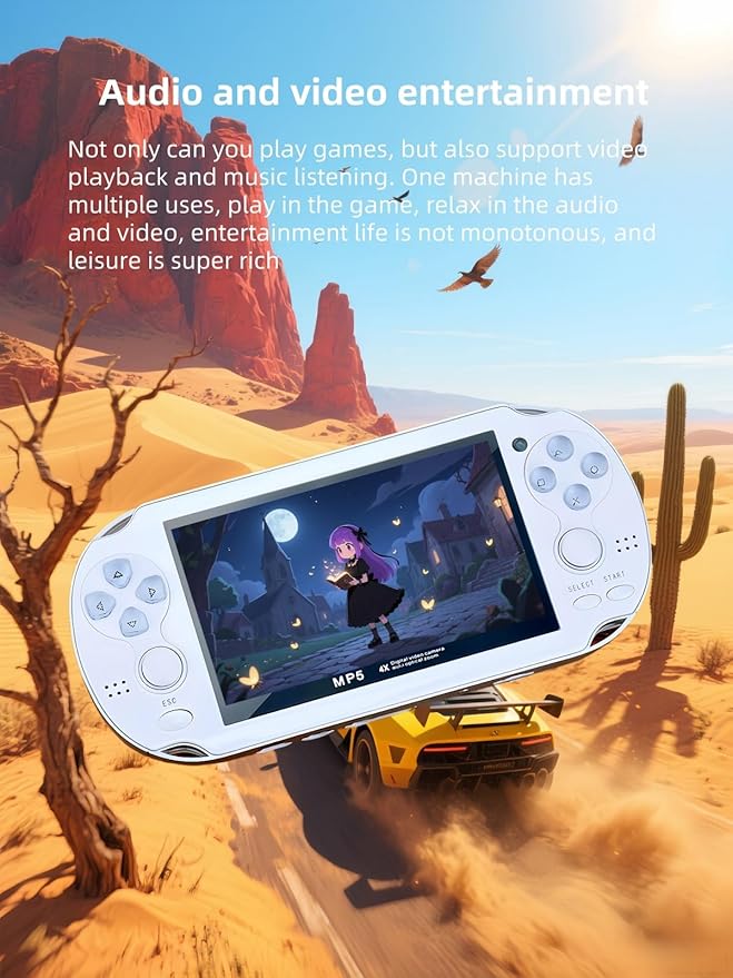 Retro Game Console 4.3 Inch Screen, Portable Dual Joystick Handheld Gaming System with 2000+ Games, Support TV Connection, Rechargeable Travel Toys for Kids Adults, Birthday Xmas Gift (White)
