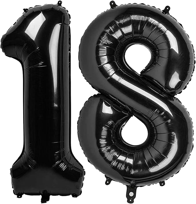 40 Inch Black Number 18 Balloon, Giant Number 18 Balloons for 18th Birthday Decorations, Party Supplies for Baby Boy Girl, Black Party Decor