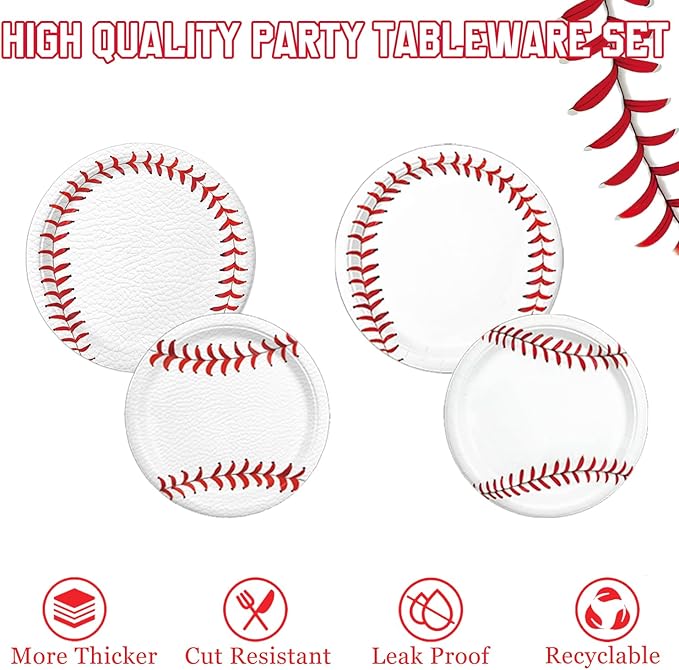 140 PCS Baseball Birthday Decorations, Baseball Party Supplies Includes Plates, Napkins, Cups, Cutlery for Baseball Party Decorations, Serve 20