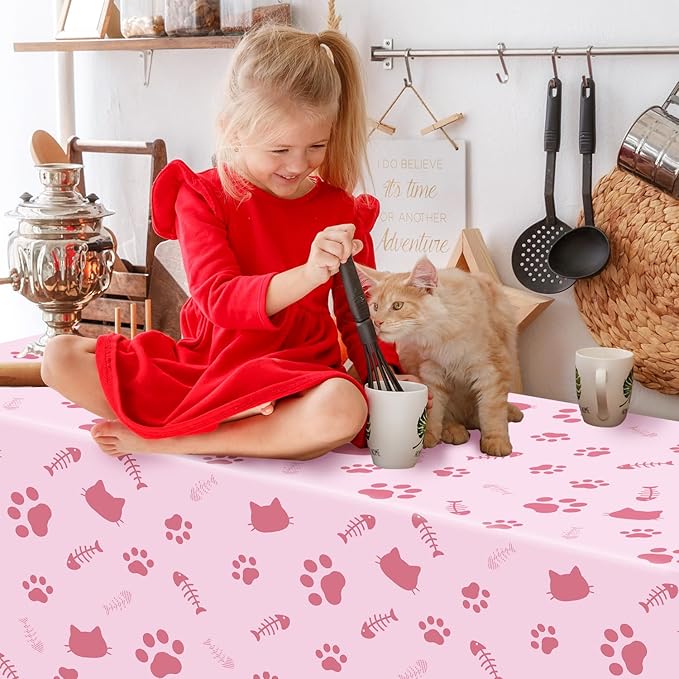 4 Pack Cat Tablecloth Paw Print Tablecloth Cat Themed Table Cover Cats Dogs Plastic Tablecover Bone Sign Table Cloth Cat Party Supplies Cat Birthday Decorations Kitty Theme Birthday Decor 86 x 51 Inch