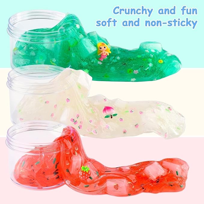 9 Pack Jelly Cube Slime Kit Party Favor, Crunchy Clear Crystal Games for Girls and Boys, DIY Birthday Boba Easter Gift for Kids, Cute Charm Soft Non-Sticky Stress Relief Toys