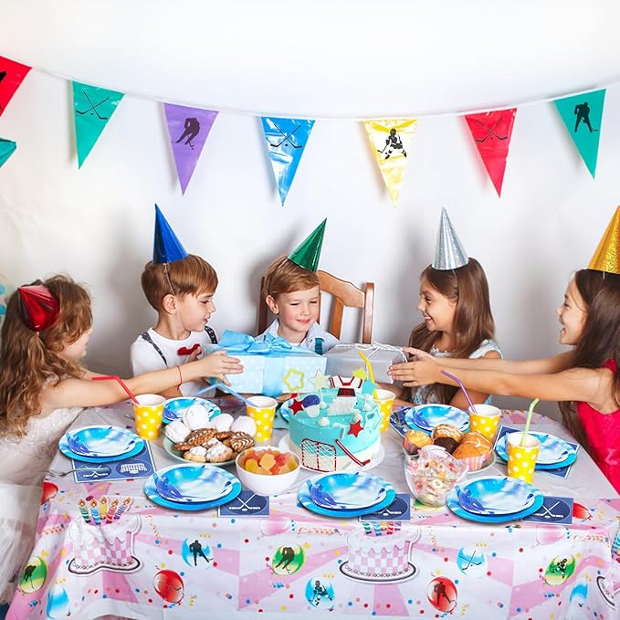 180Pcs Ice Hockey Party Supplies Paper Plates and Napkins Serve 60 Disposable Tableware Set for Birthday Party Decorations Game Day Family Holiday Sports Events