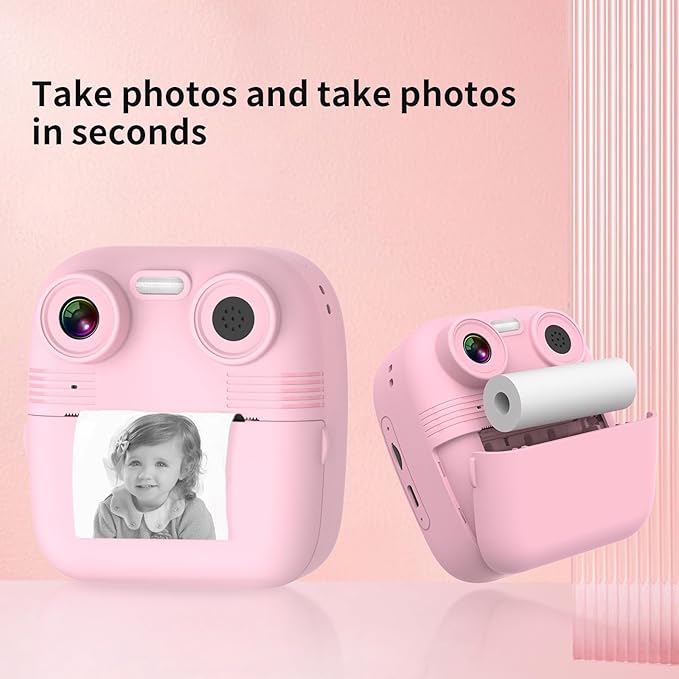 OKYUK Kids Camera Instant Print, OKYUKKLXJ-2, Instant Film Camera with 32GB TF Card, Dinosaur Selfie Camera, Birthday Gift