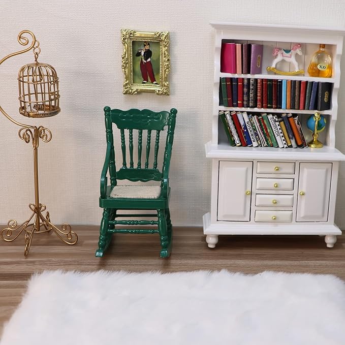 Dollhouse Chairs 2PCS Miniature Rocking Chair 1:12 Scale Wooden FurnitureAccessories Tiny Mini House Home Outdoor Decoration ModelLiving Room Scene Christmas Craft Displays (Green)