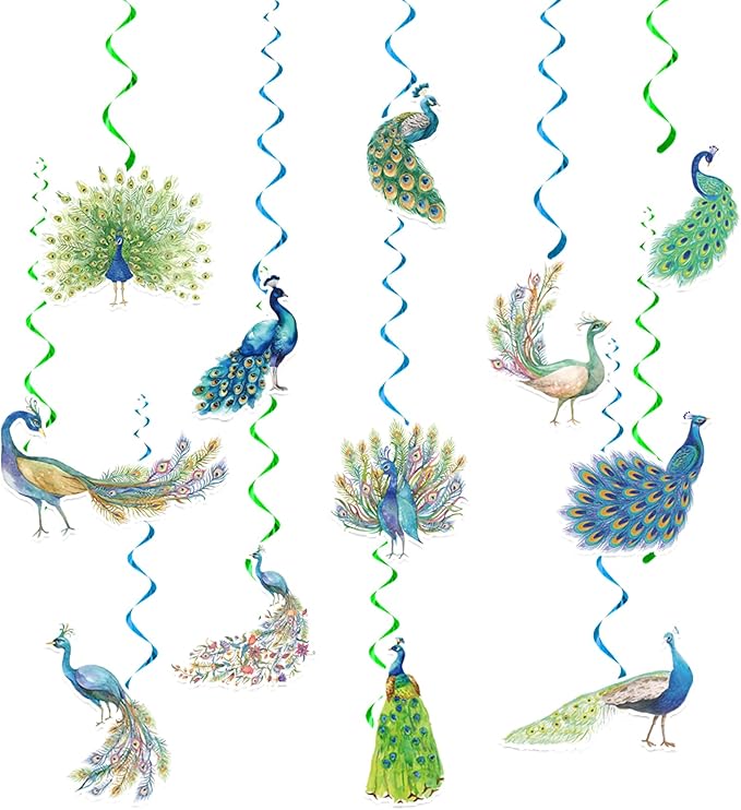 24 Pcs Peacock Hanging Decorations Hanging Swirls Ceiling Swirls Birthday Party Supplies for Peacock Party Decorations Zoo Bird Decorations