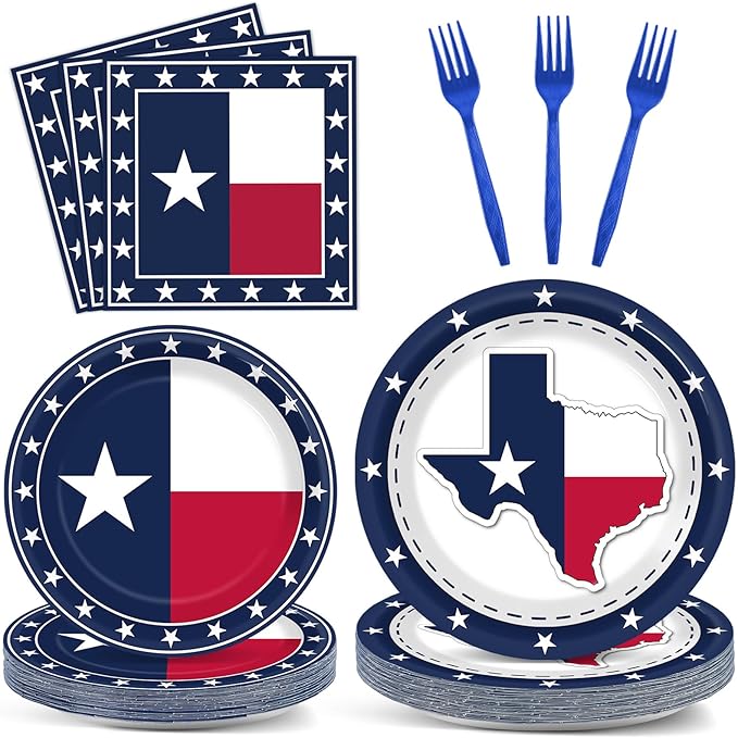 gisgfim 96Pcs Texas State Flag Party Supplies Paper Plates Napkins Texas State Theme Party Tableware Set Texas State National Party Decorations Favors for Family Gathering Dining Serves 24