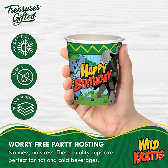 Treasures Gifted Officially Licensed Wild Kratts Birthday Party Supplies - 9oz Party Cups 8ct - Wild Kratts Birthday Decorations - Disposable Paper Cups