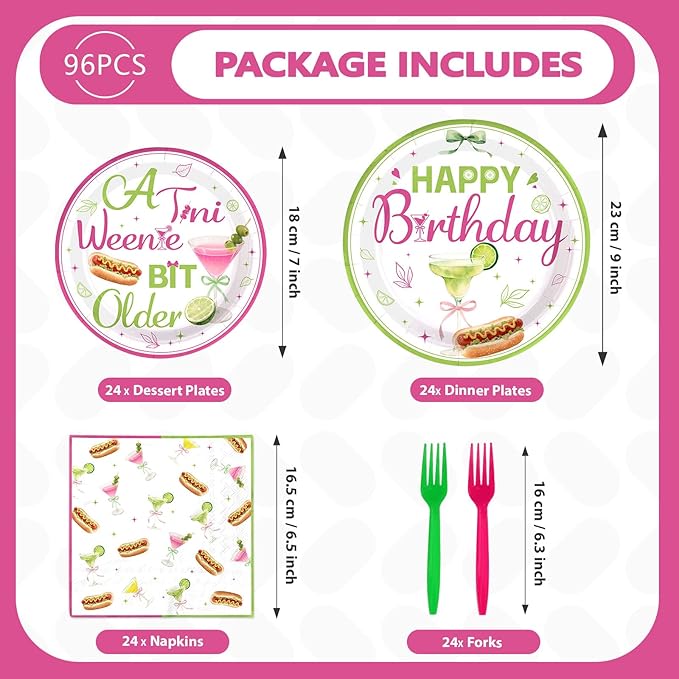 96Pcs Weenies and Tinis Birthday Decorations Hotdog Martini Plates and Napkins Tinis Bit Older Birthday Decoration Favors for Women Girls Hotdog BBQ Themed Bday Bachelorette Party Supplies Serves 24