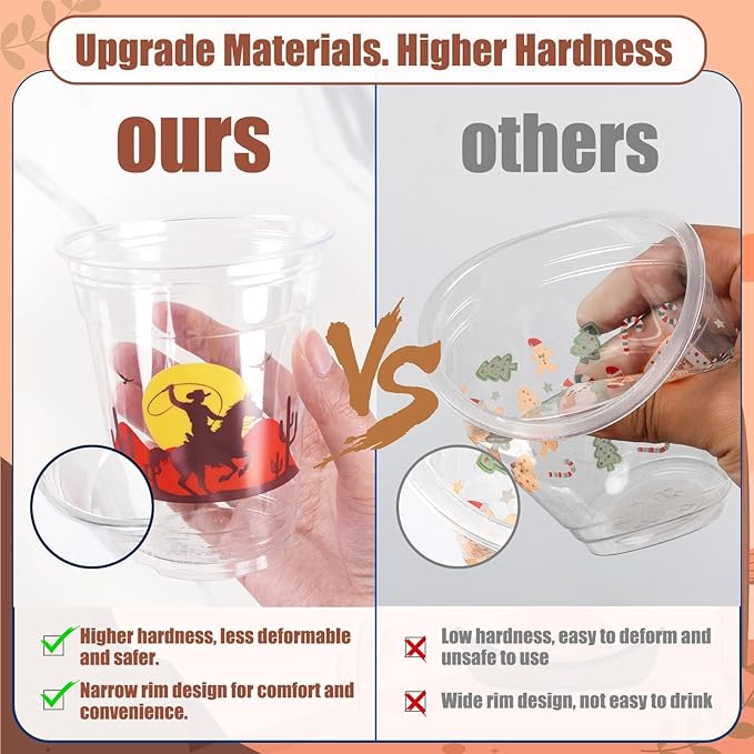 50Pcs Western Cowboy Plastic Cups,12 OZ Disposable Cowboy Themed Drinking Cups for Western Themed Parties, Tailgate Events,Christmas Wedding Birthday Rodeo Party Supplies Decorations Favors