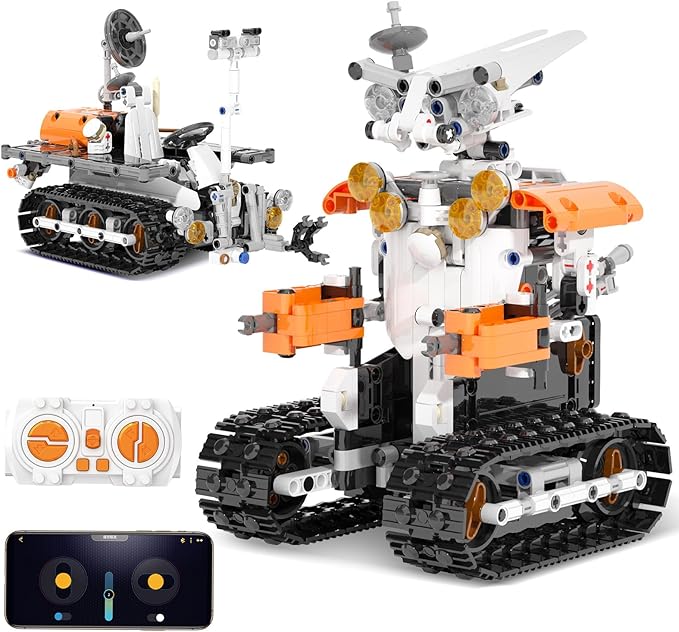 2-in-1 Build a Robot Kit, Remote & APP Controlled Robotic Building Blocks Toys STEM Projects for Kids Ages 8 9 10 11 12 13 14,Chirstmas Birthday Gift for Boys (RC Mars Rover)