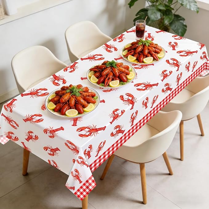 4 Pcs Crawfish Tablecloths, Plastic Seafood Decorations Crawfish Tablecloths for Seafood Boil Party Supplies Crayfish Boil Theme Party, 51 x 86 inch