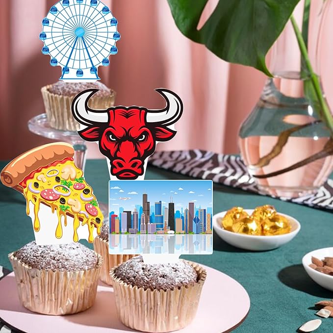 Chicago Cupcake Toppers US Chicago City Party Decorations 48PCS Chicago Theme Party Cupcake Picks Chicago Illinois Cake Decorations for Michigan Welcome to Chicago Party Supplies