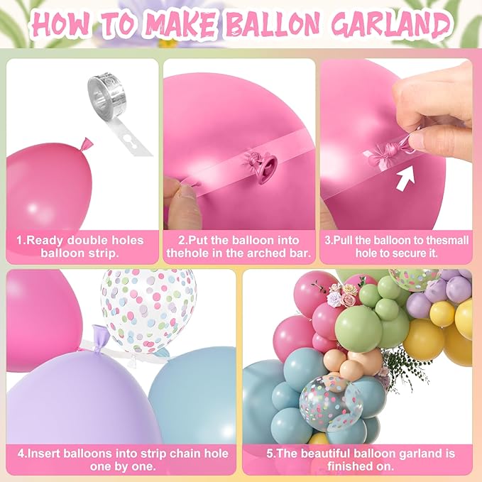 Amandir 153Pcs Spring Flower Balloons Arch Garland Kit Different Sizes 18 12 10 5inch Pink Green Yellow Dusty Blue Wildflower Balloons for Floral Baby in Bloom Shower Daisy Birthday Party Decorations