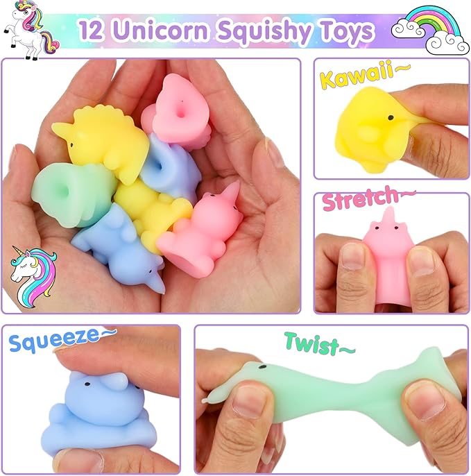 ANPHILE Unicorn Party Favors, 134 Pcs Unicorn Birthday Party Decorations Goodie Bags Keychains Slap Bracelets Stickers Rings Pinata Fillers for Birthday Party