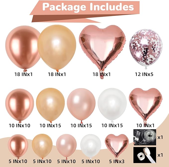 Rose Gold Balloons Garland Arch Kit 18 10 5 In Rose Gold Heart Foil Balloon Pearl White Chanmpagne Rosegold Confetti Balloons for Girls Women Mothers Day Bridal Baby Shower Birthday Party Decor