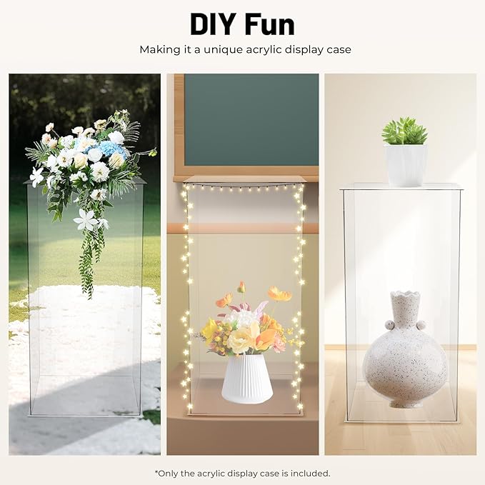 Acrylic Display Case (12 x 12 x 24 inch), Tall Clear Plastic Box Dust Proof Action Figures Toy Acrylic Case, Collectibles Display Case Display Countertop Box for Display Figures Dolls