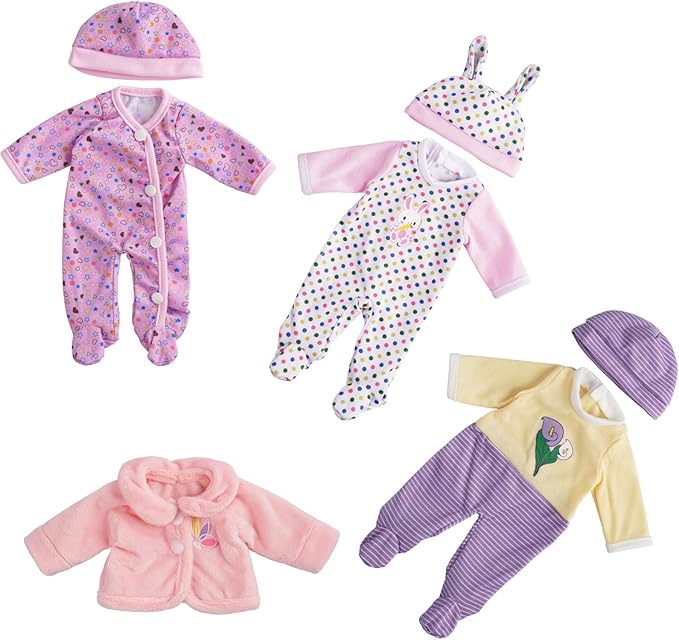 BABESIDE 3 Set Alive Baby Doll Clothes for 8-12 Inch Dolls, Doll Clothes Outfits, Baby Doll Accessories Romper Suit, Coat and Hat for Baby Dolls,Pretend Play Accessories for Girls
