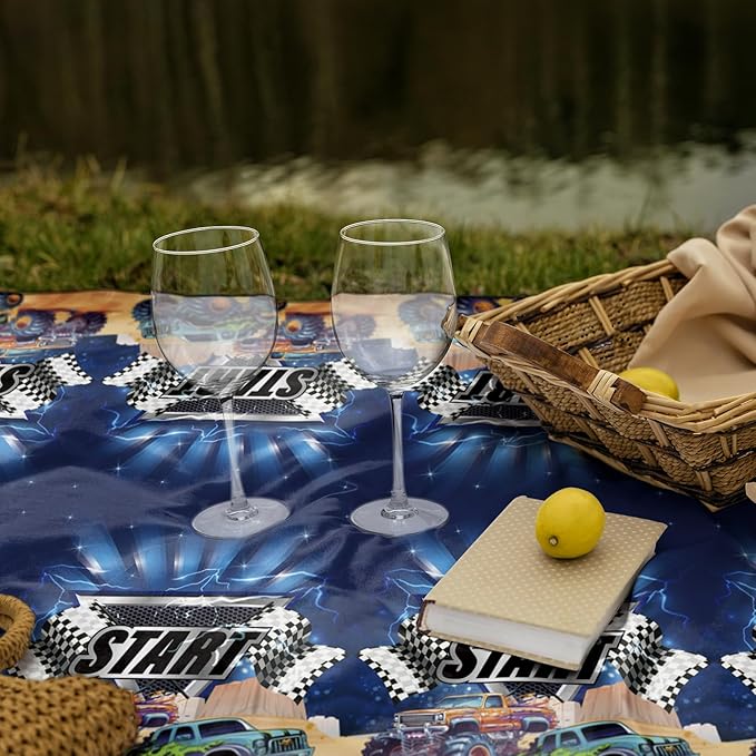 2 Pack Monster Truck Tablecloth for Kids Party 108" x 54", Machine Truck Boys Birthday Table Decor, Rectangle Waterproof Plastic Table Cover for Home, Classroom Party Supplies