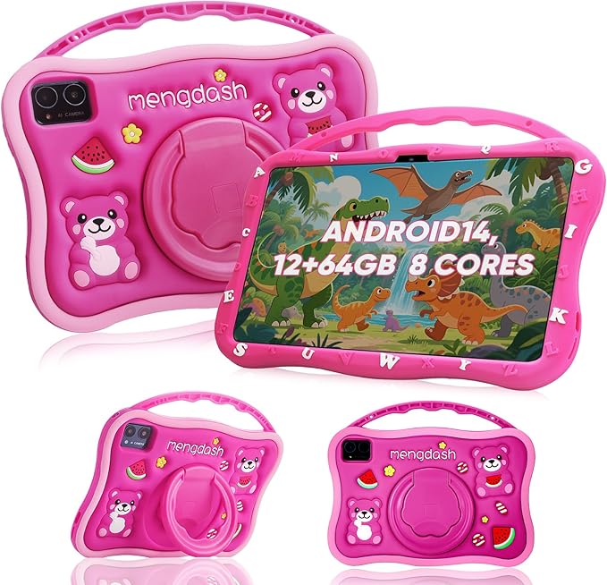 Kids Tablet, 10.1 inch Tablet for Kids, Educational Learning Toddler Tablet Android 14, 12GB RAM+64GB ROM Storage, 5G WiFi,for Baby Girl boy 3-10(Red)