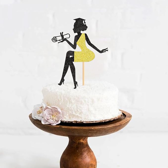1 Pcs High Heel Girl Graduation Cake Topper with Grad Cap Diploma Cake Pick 2026 Senior Cake Decorations for 2026 Girl Graduation Theme Party - Black Gold Glitter